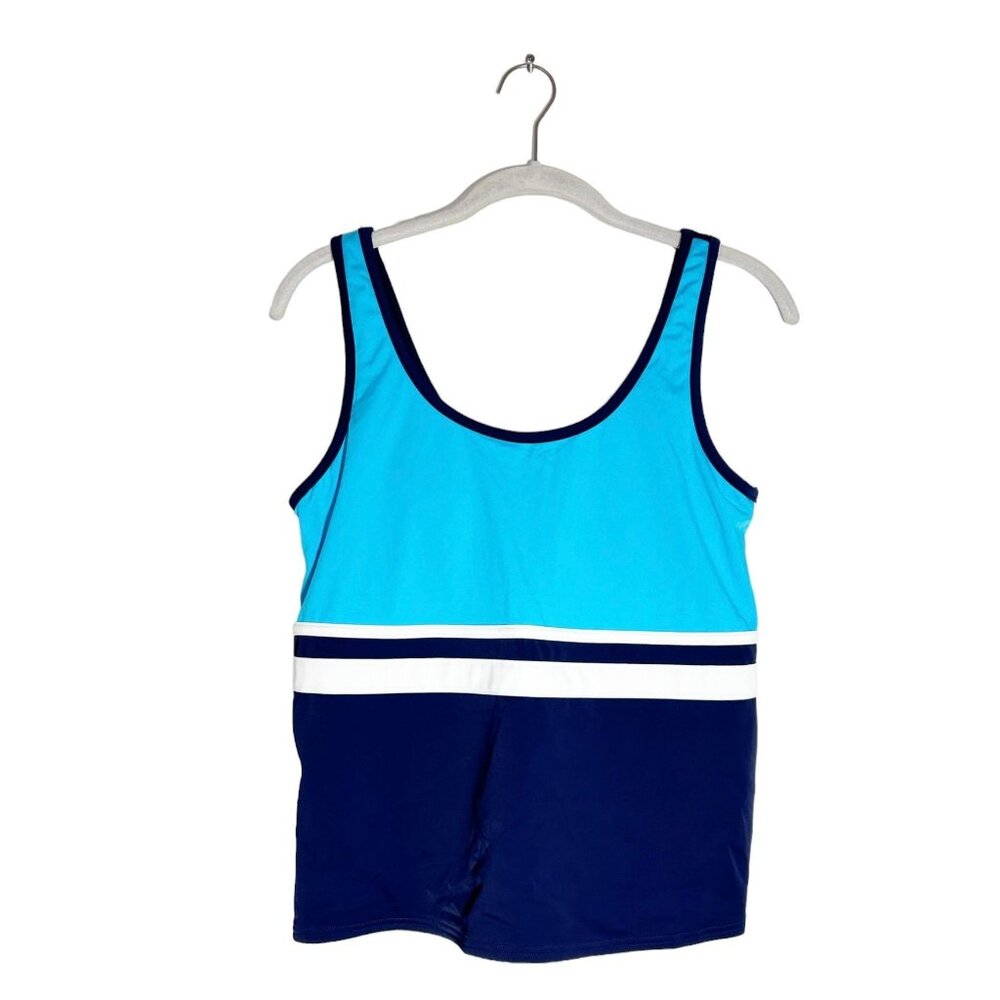 LL Bean Lycra Slimming Sunblocking Tankini Swim Top in Blue/White - Sz 10 - NWT